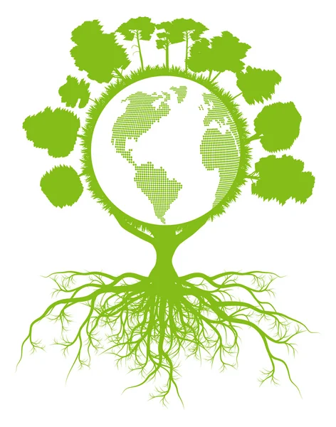 Tree world globe ecology vector background concept with roots — ストックベクタ