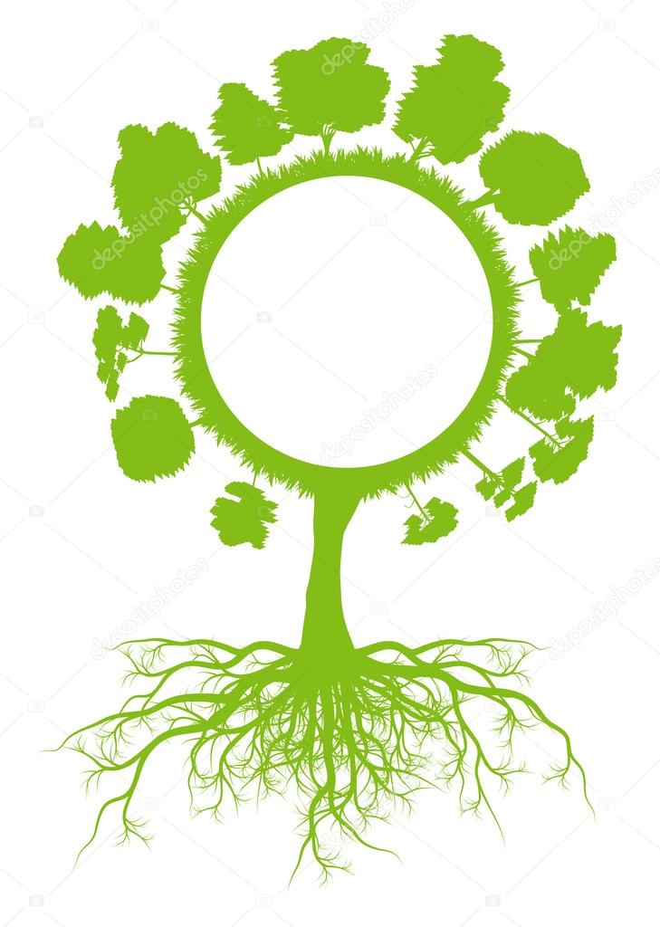 Tree world globe ecology vector background concept with roots