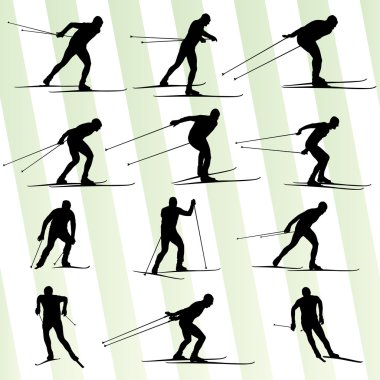 aktif genç adam kayak sporu siluet vektör arka plan ayarlamak