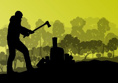 Logger oduncu balta vahşi dağ orman doğa landsca içinde