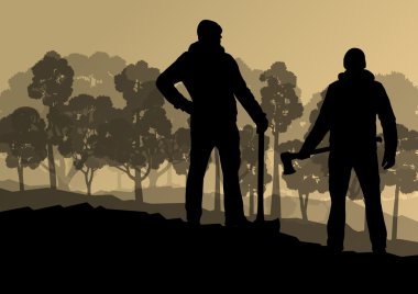 Logger oduncu balta vahşi dağ orman doğa landsca içinde