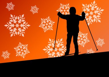 Aktif çocuk spor siluetleri kış buz ve snowf Kayak