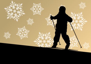 Aktif çocuk spor siluetleri kış buz ve snowf Kayak