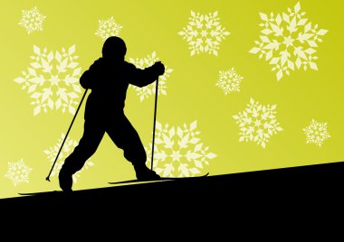 Aktif çocuk spor siluetleri kış buz ve snowf Kayak