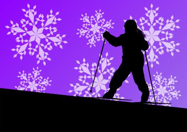 Aktif çocuk spor siluetleri kış buz ve snowf Kayak