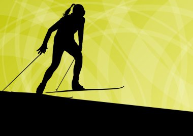 Aktif genç kadın kız Kayak spor siluet kış buz bir