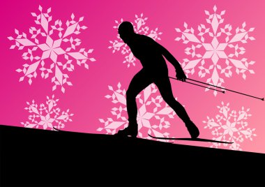 Aktif genç adam Kayak spor siluet kış buz ve snowf