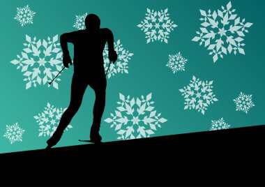 Aktif genç adam Kayak spor siluet kış buz ve snowf