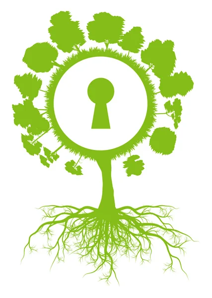 Árvore mundo globo ecologia conceito de fundo vetor com raízes um — Vetor de Stock