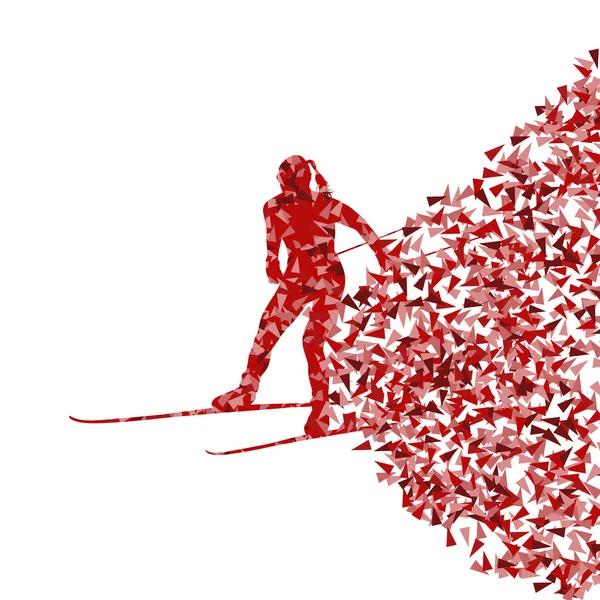 Skiing woman silhouette vector background concept made of fragme — Stock Vector