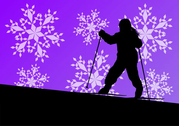 Niños activos esquiando siluetas deportivas en invierno hielo y nieve — Vector de stock
