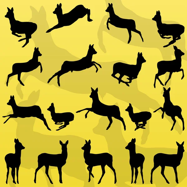 Doe hertenvlees herten wild bos dieren silhouetten illustratie co — Stockvector