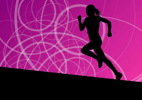 Mujeres activas deporte atletismo corriendo siluetas ilustración ab — Vector de stock