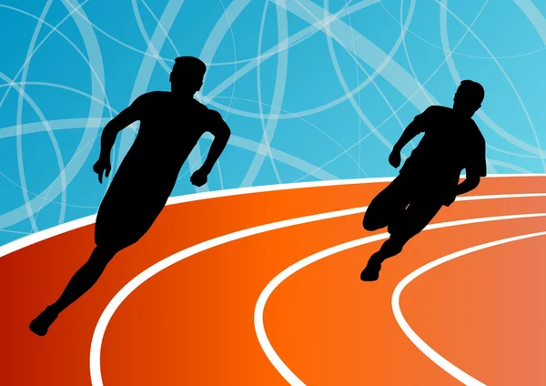 Homens ativos corredor esporte atletismo correndo silhuetas illustrati — Vetor de Stock