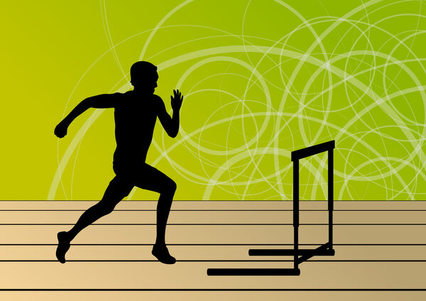 Active men sport athletics hurdles barrier running silhouettes i