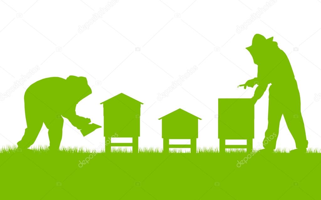 Beekeepers working in apiary vector background ecology concept c