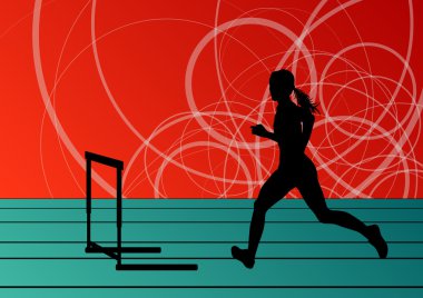 silhou çalışan aktif kadınlar kız spor Atletizm Engelli bariyer