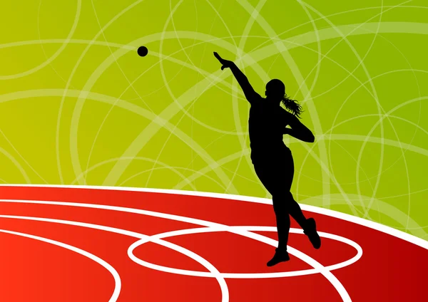 Actieve kogelstoter vrouw sport Atletiek bal gooien silhouett — Stockvector