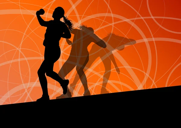活跃的铅球运动员女子运动竞技球投掷 silhouett — 图库矢量图片