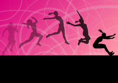 Woman girl triple long jump flying active sport athletic silhoue clipart