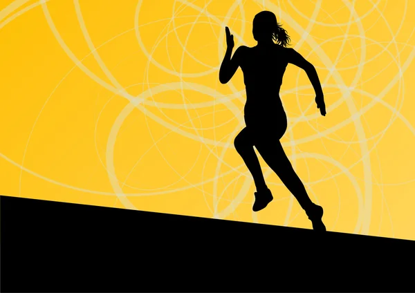 Aktive Frauen Sport Leichtathletik Laufen Silhouetten Abbildung ab — Stockvektor