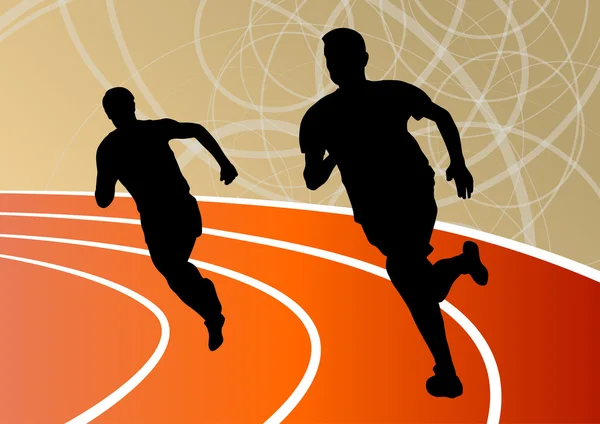 Активные мужчины бегуны легкой атлетики бег силуэты иллюстрации — стоковый вектор