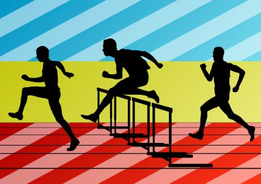 Active men sport athletics hurdles barrier running silhouettes i clipart