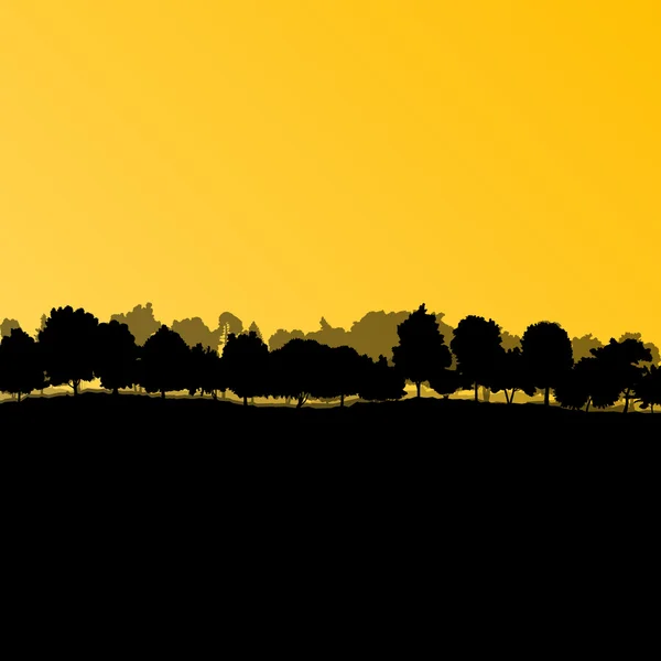 Forêt arbres silhouettes naturel sauvage paysage détaillé illustr — Image vectorielle