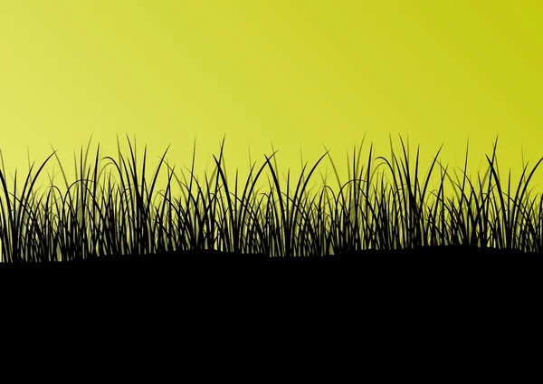 Herbe verte et plantes illustratio paysage silhouette détaillée — Image vectorielle