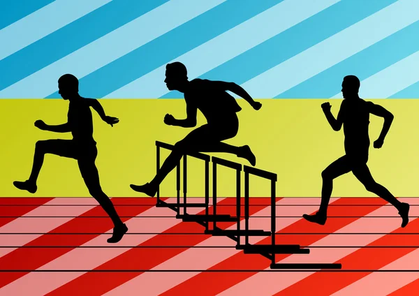 Actieve mannen sport Atletiek horden barrière running silhouettes ik — Stockvector