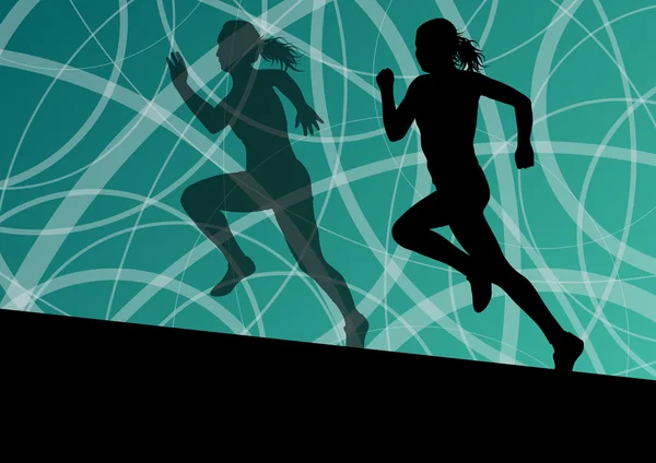 Mujeres activas deporte atletismo corriendo siluetas ilustración ab — Vector de stock