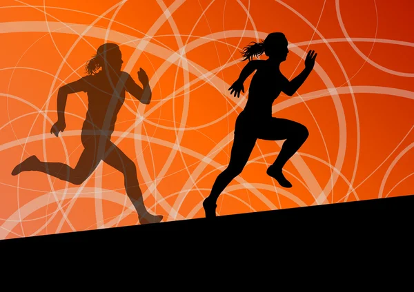 Active women sport athletics running silhouettes illustration ab — Stock Vector