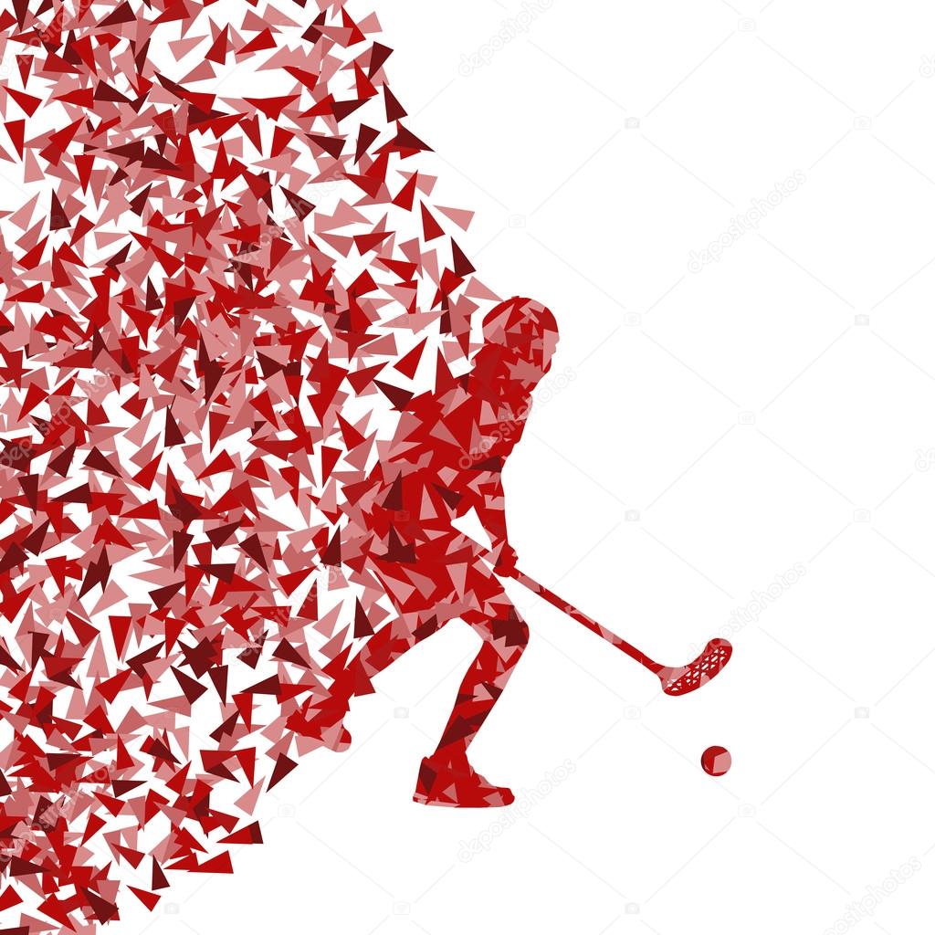 Floor ball player vector silhouette made of triangle fragments v