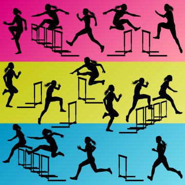 silhou çalışan aktif kadınlar kız spor Atletizm Engelli bariyer