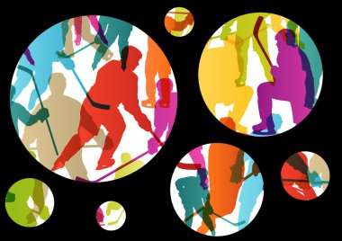Kışın buz pateni aktif genç erkekler buz hokeyi spor silhouettes 