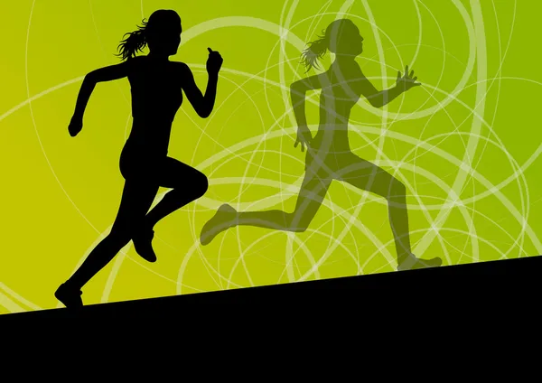 Mulheres ativas esporte atletismo correndo silhuetas ilustração ab — Vetor de Stock