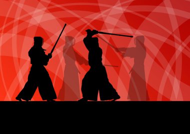 etkin Japon kendo kılıç dövüş sanatları savaşçı silhouet spor