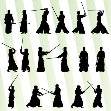 etkin Japon kendo kılıç dövüş sanatları savaşçı silhouet spor
