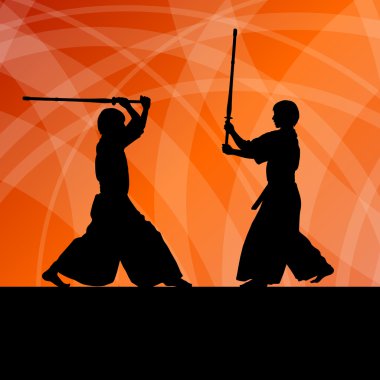 etkin Japon kendo kılıç dövüş sanatları savaşçı silhouet spor
