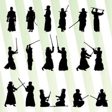 etkin Japon kendo kılıç dövüş sanatları savaşçı silhouet spor