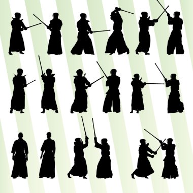 etkin Japon kendo kılıç dövüş sanatları savaşçı silhouet spor