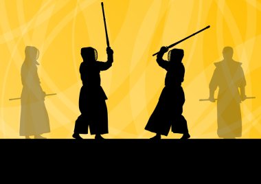 etkin Japon kendo kılıç dövüş sanatları savaşçı silhouet spor