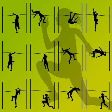 yüksek atlama Atletizm aktif kadınlar kızlar siluetleri konsept spor