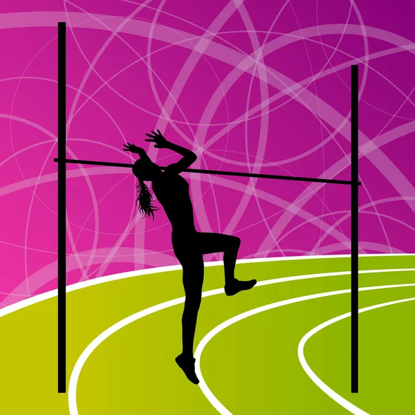 Skok vysoký atletika aktivní žena dívka sportovní silueta koncept jsem — Stockový vektor