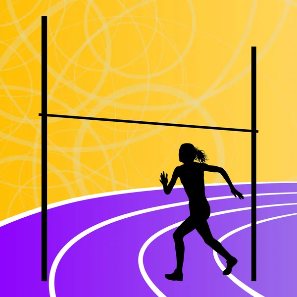 Atletismo salto em altura mulher ativa menina esporte silhueta conceito i — Vetor de Stock