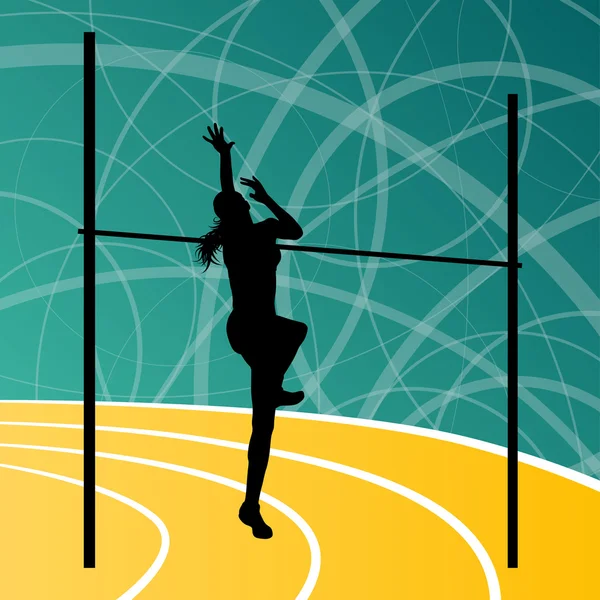 Hoogspringen Atletiek actieve vrouw meisje sport silhouet begrip ik — Stockvector