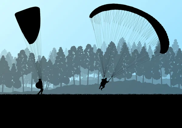 Paragliding Vektor Hintergrund Landschaft Konzept Vektor — Stockvektor