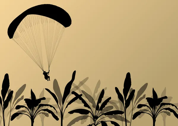 Paragliding actieve sport achtergrond landschap concept vector wit — Stockvector