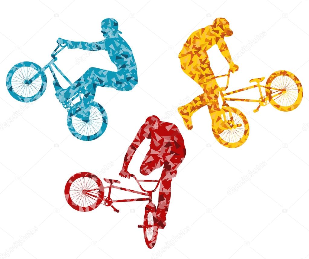Extreme cyclists bicycle riders active teenager vector backgroun
