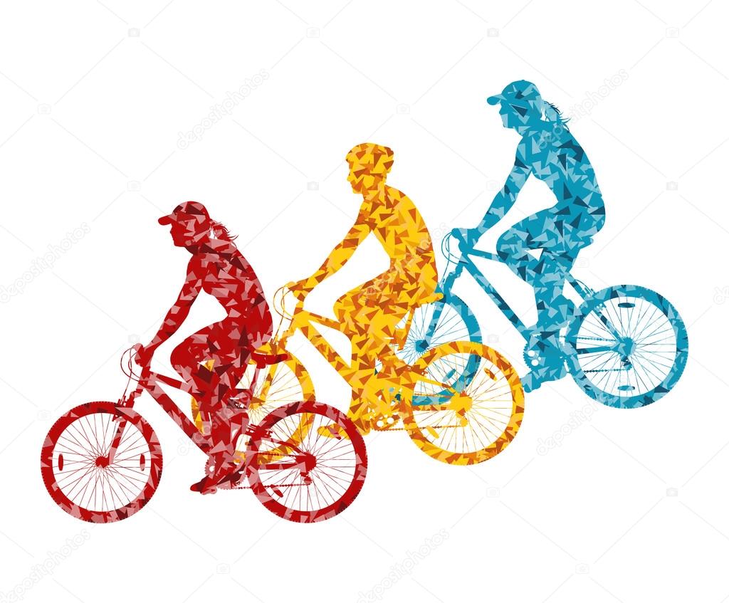 Colorful sport road bike rider bicycle silhouette background ill